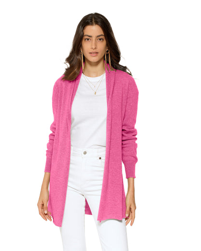 Women's Pure Cashmere Open Front Cardigan Fuchsia