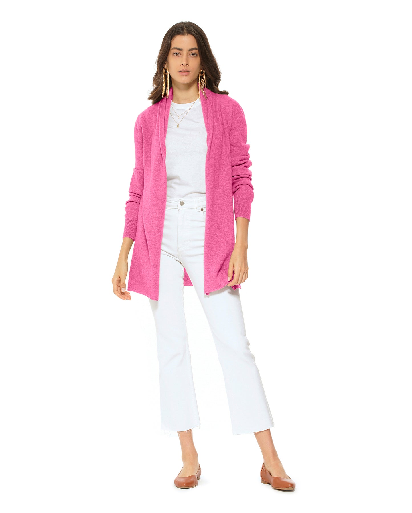 Women's Pure Cashmere Open Front Cardigan Fuchsia