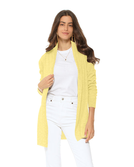 Women's Pure Cashmere Open Front Cardigan Lemon Yellow