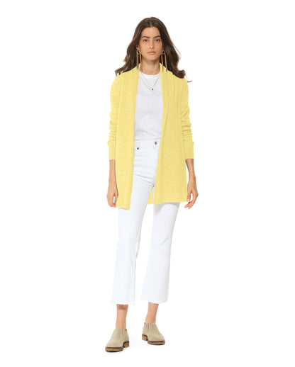 Women's Pure Cashmere Open Front Cardigan Lemon Yellow