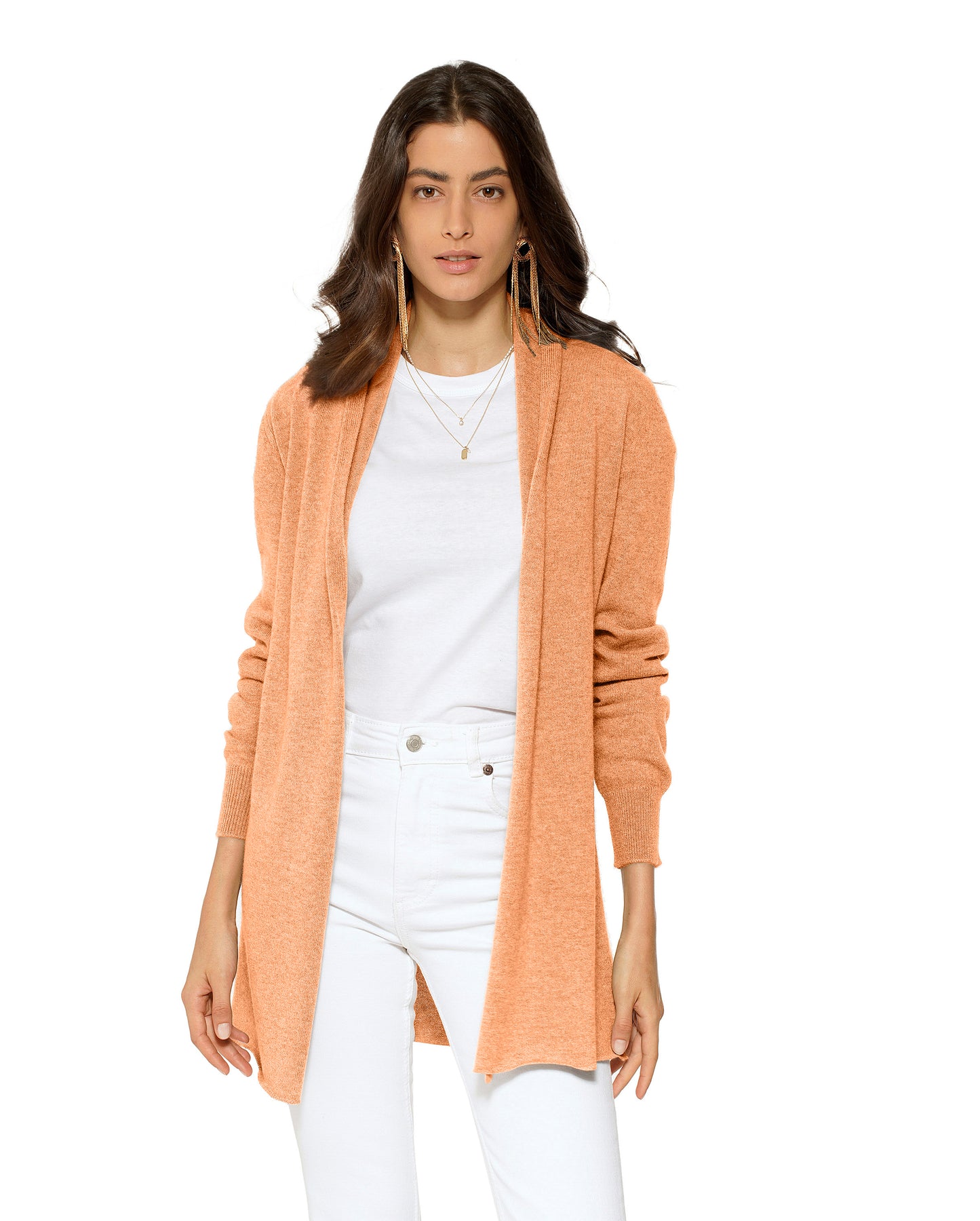 Women's Pure Cashmere Open Front Cardigan Orange