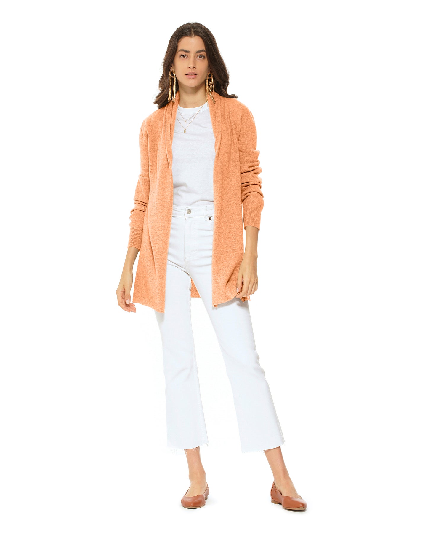 Women's Pure Cashmere Open Front Cardigan Orange