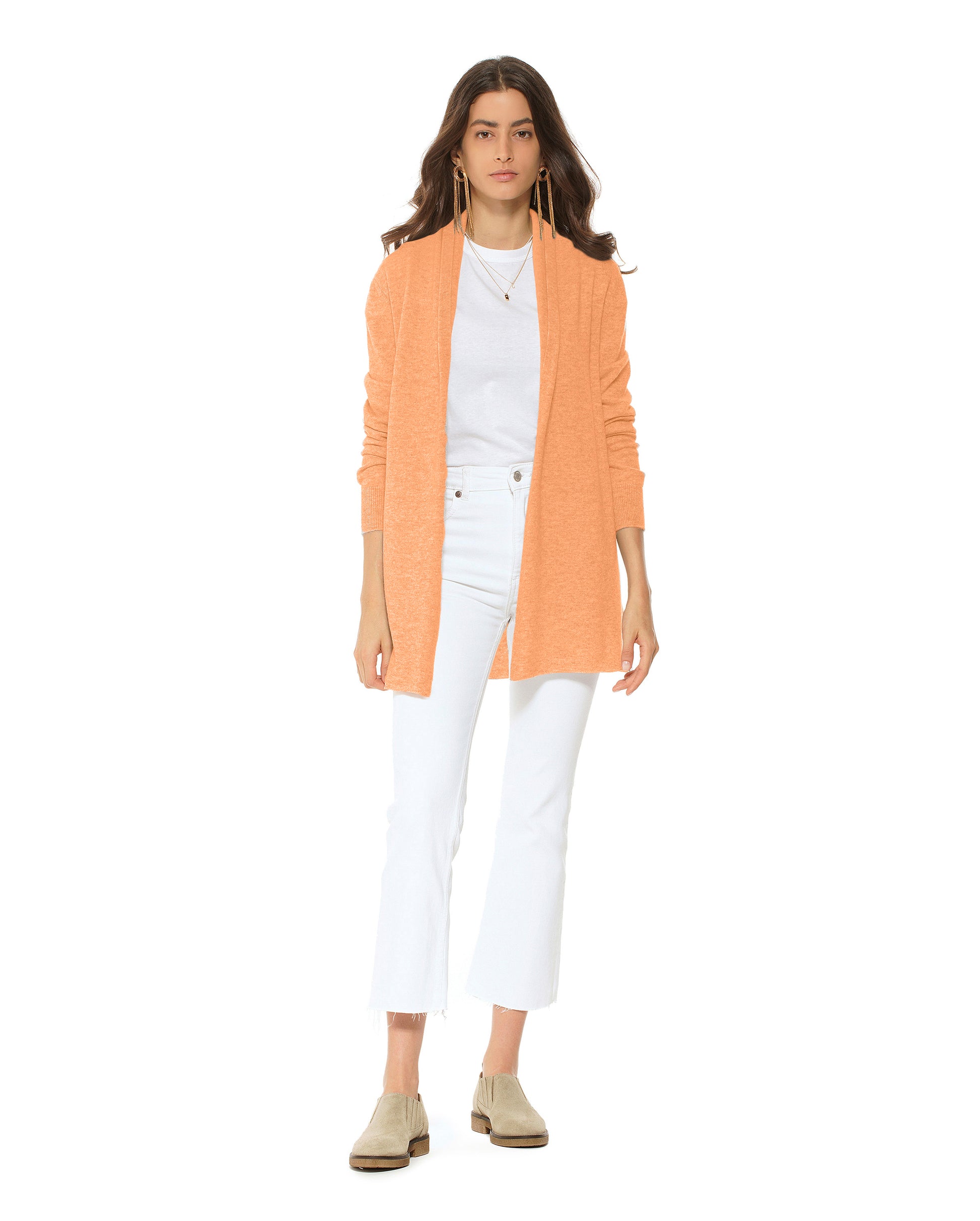 Monticelli Pure Cashmere Open Front Cardigan Orange Made In Italy 2
