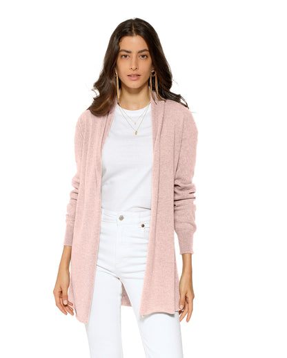 Women's Pure Cashmere Open Front Cardigan Peach