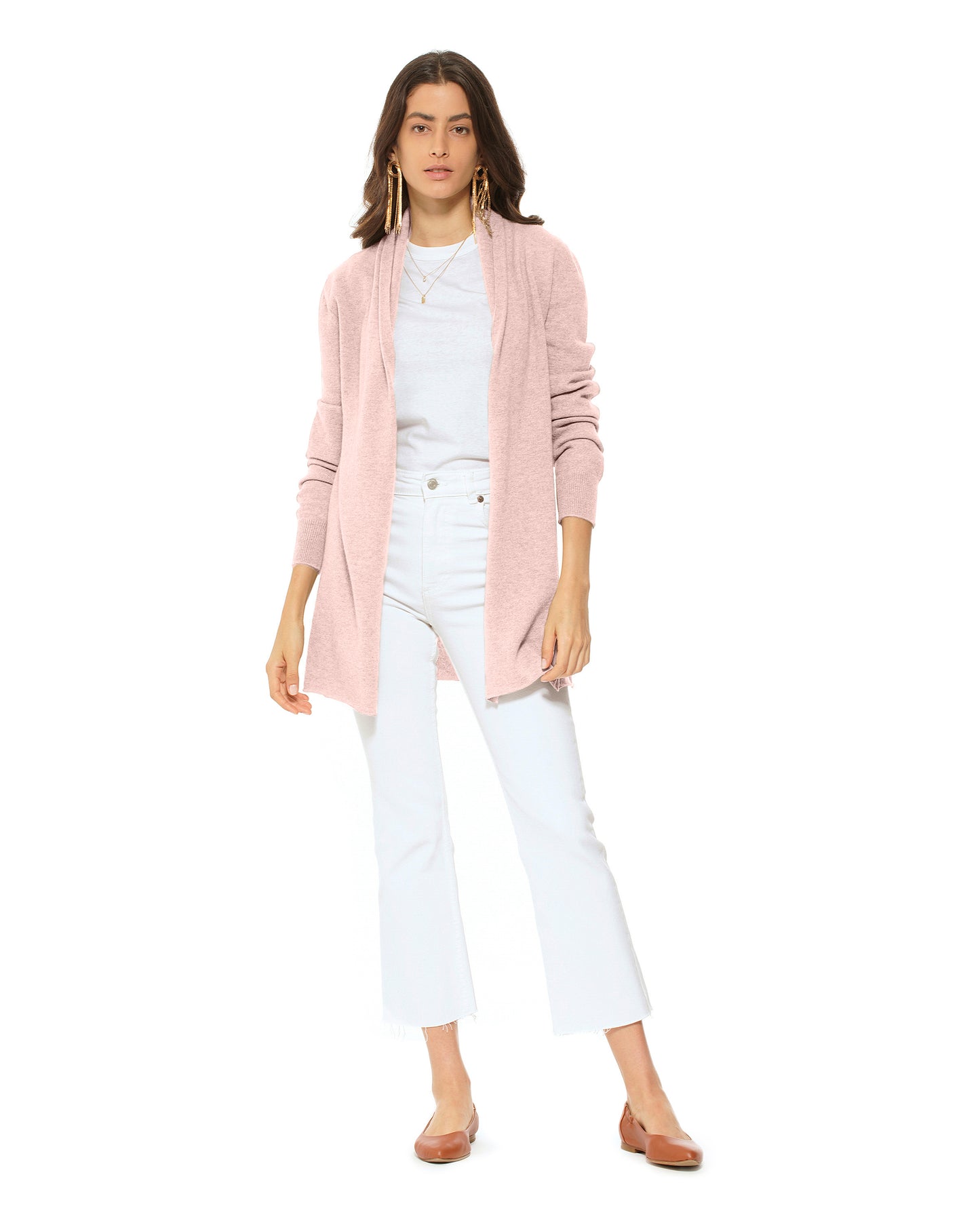 Women's Pure Cashmere Open Front Cardigan Peach
