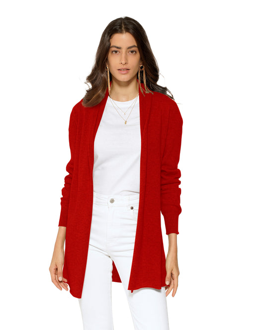 Women's Pure Cashmere Open Front Cardigan Red