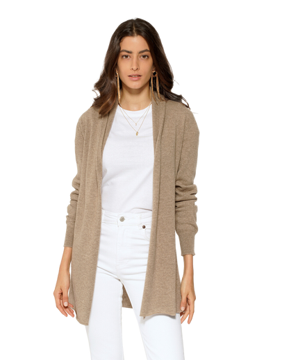 Monticelli Pure Cashmere Open Front Cardigan Taupe 2 Made In Italy