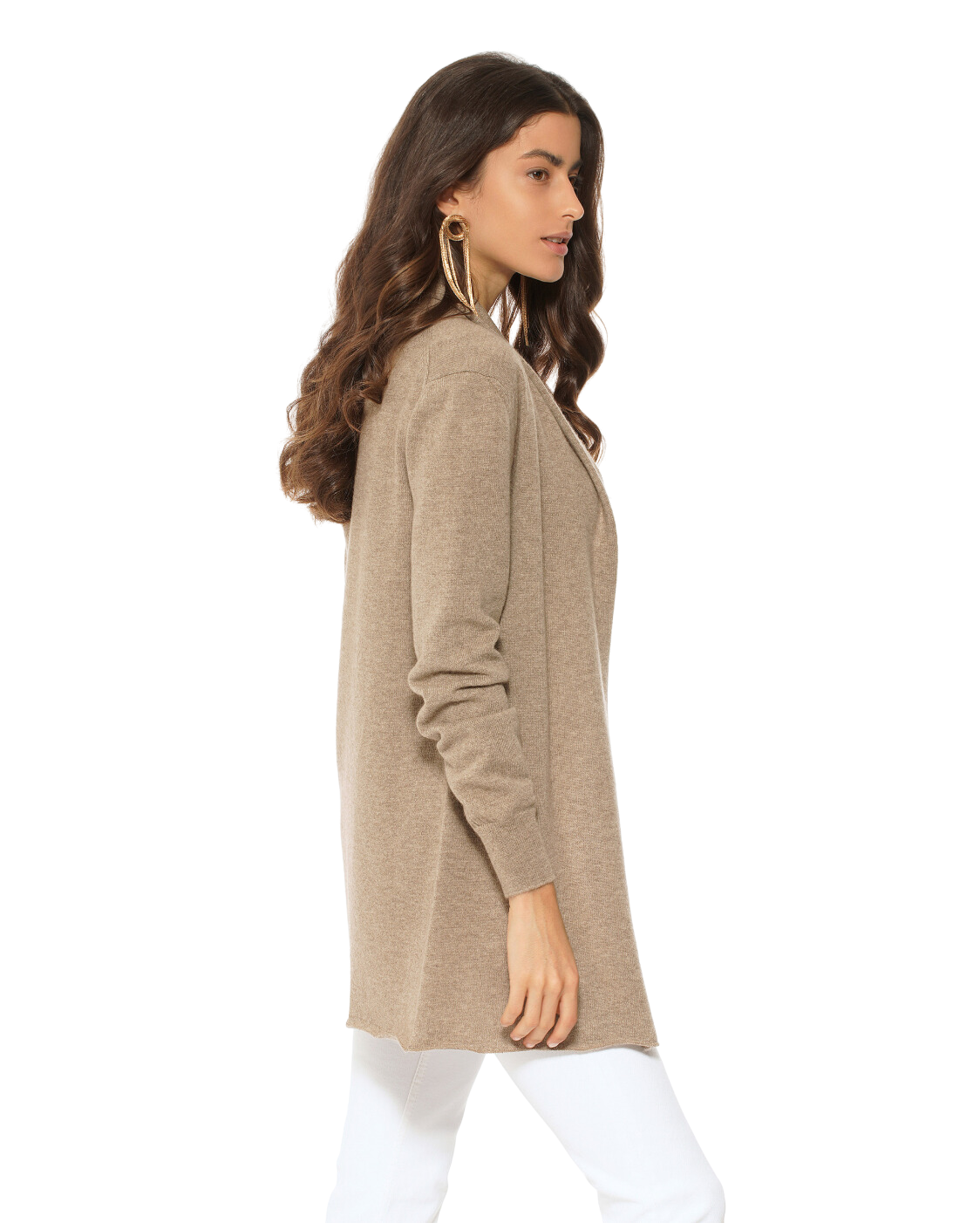 Monticelli Pure Cashmere Open Front Cardigan Taupe 3 Made In Italy