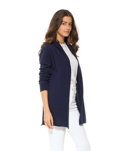 Monticelli Pure Cashmere Open Front Cardigan Blue 4 Made In Italy