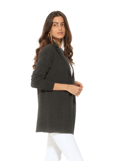 Monticelli Pure Cashmere Open Front Cardigan Charcoal 1 Made In Italy
