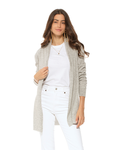 Monticelli Pure Cashmere Open Front Cardigan Light Grey 1 Made In Italy