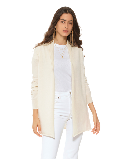 Monticelli Pure Cashmere Open Front Cardigan Milk White 1 Made In Italy