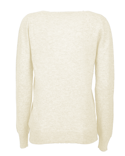Women's cashmere V-neck cardigan in Milk White, back product view