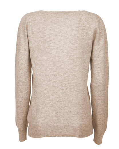 Women's cashmere V-neck cardigan in Beige, back product view