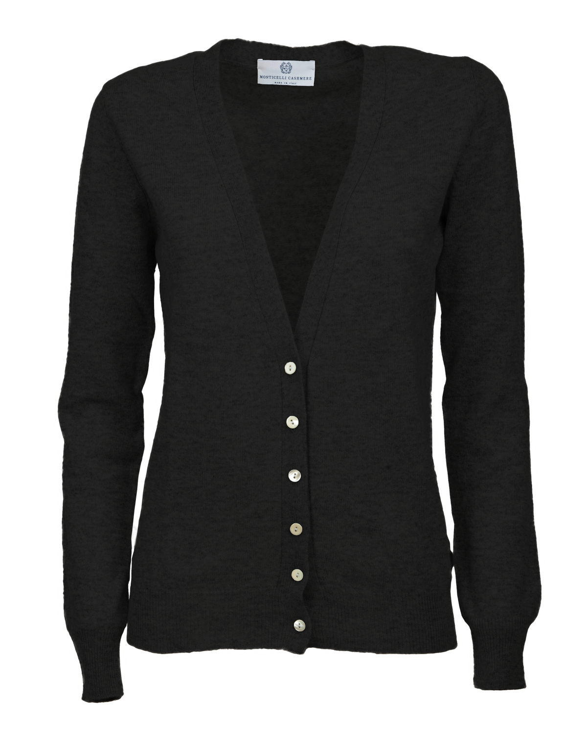 Women's cashmere V-neck cardigan in Black, front product view