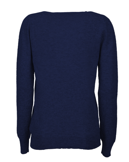 Women's cashmere V-neck cardigan in Blue, back product view