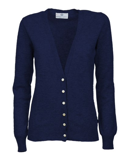 Women's cashmere V-neck cardigan in Blue, front product view