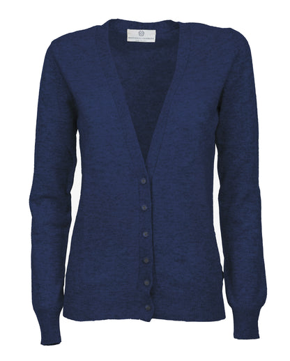 Womens Pure Cashmer Cardigan V-Neck Made In Italy Melange Blue 1