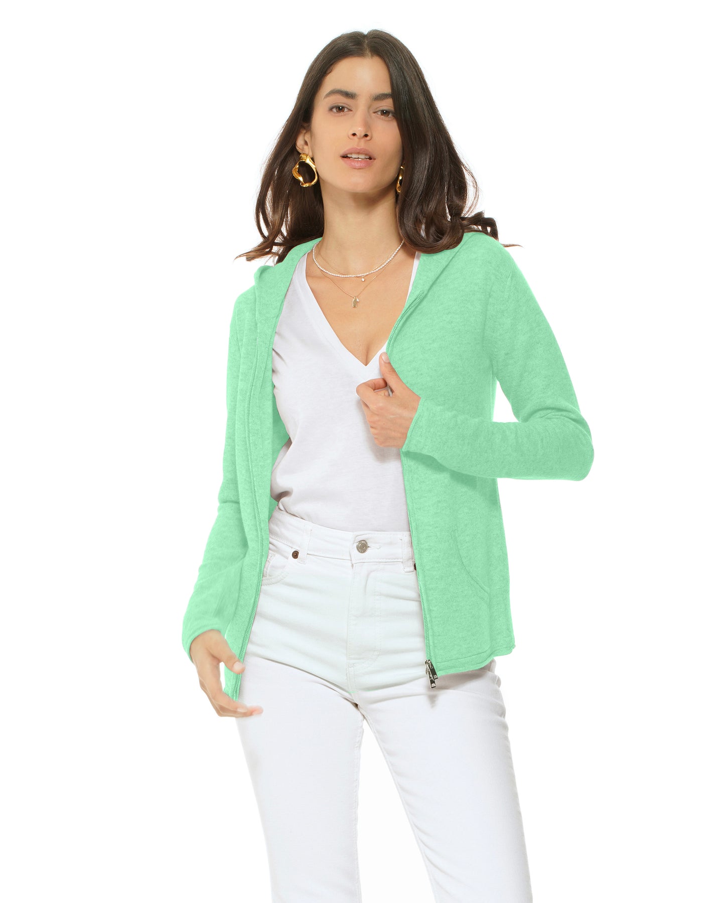 Women's Pure Cashmere Hoodie Sweater Kiwi