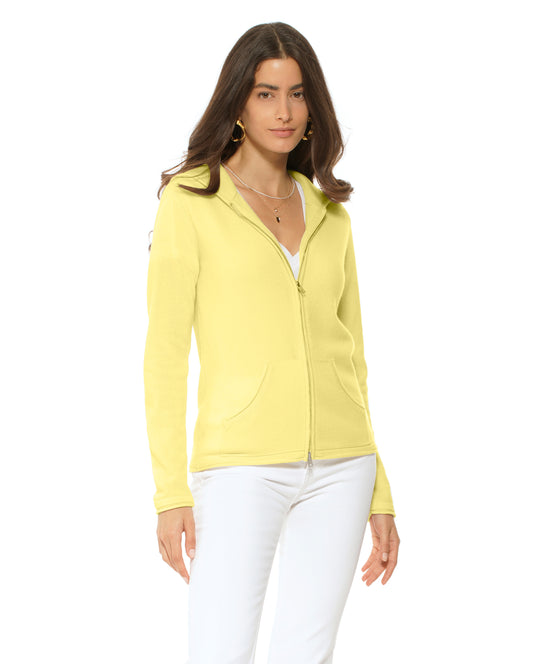 Women's Pure Cashmere Hoodie Sweater Lemon Yellow