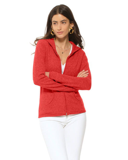Monticelli Women's Pure Cashmere Hoodie Sweater Red Made In Italy 1