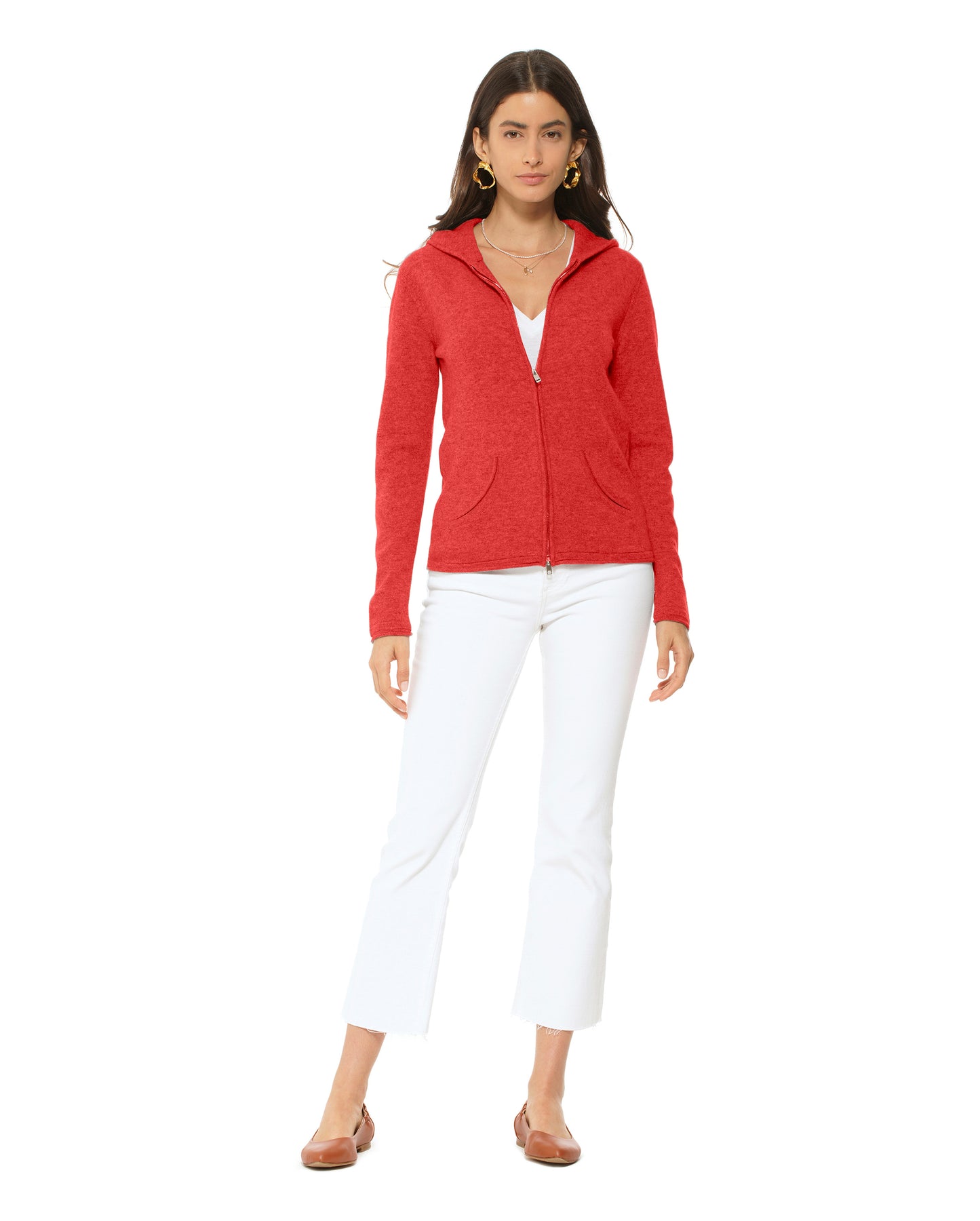 Monticelli Women's Pure Cashmere Hoodie Sweater Red Made In Italy 2