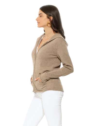 Monticelli Women's Pure Cashmere Hoodie Sweater Beige Made In Italy 3