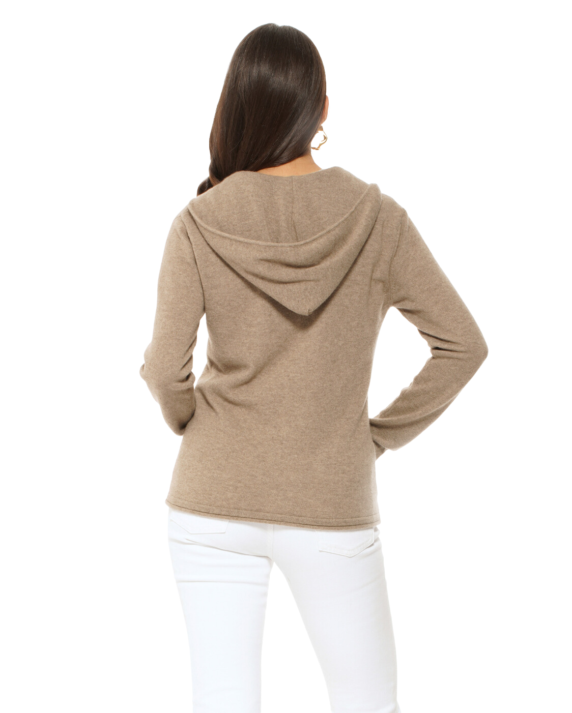 Monticelli Women's Pure Cashmere Hoodie Sweater Beige Made In Italy 4