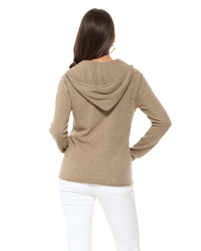 Monticelli Women's Pure Cashmere Hoodie Sweater Beige Made In Italy 4