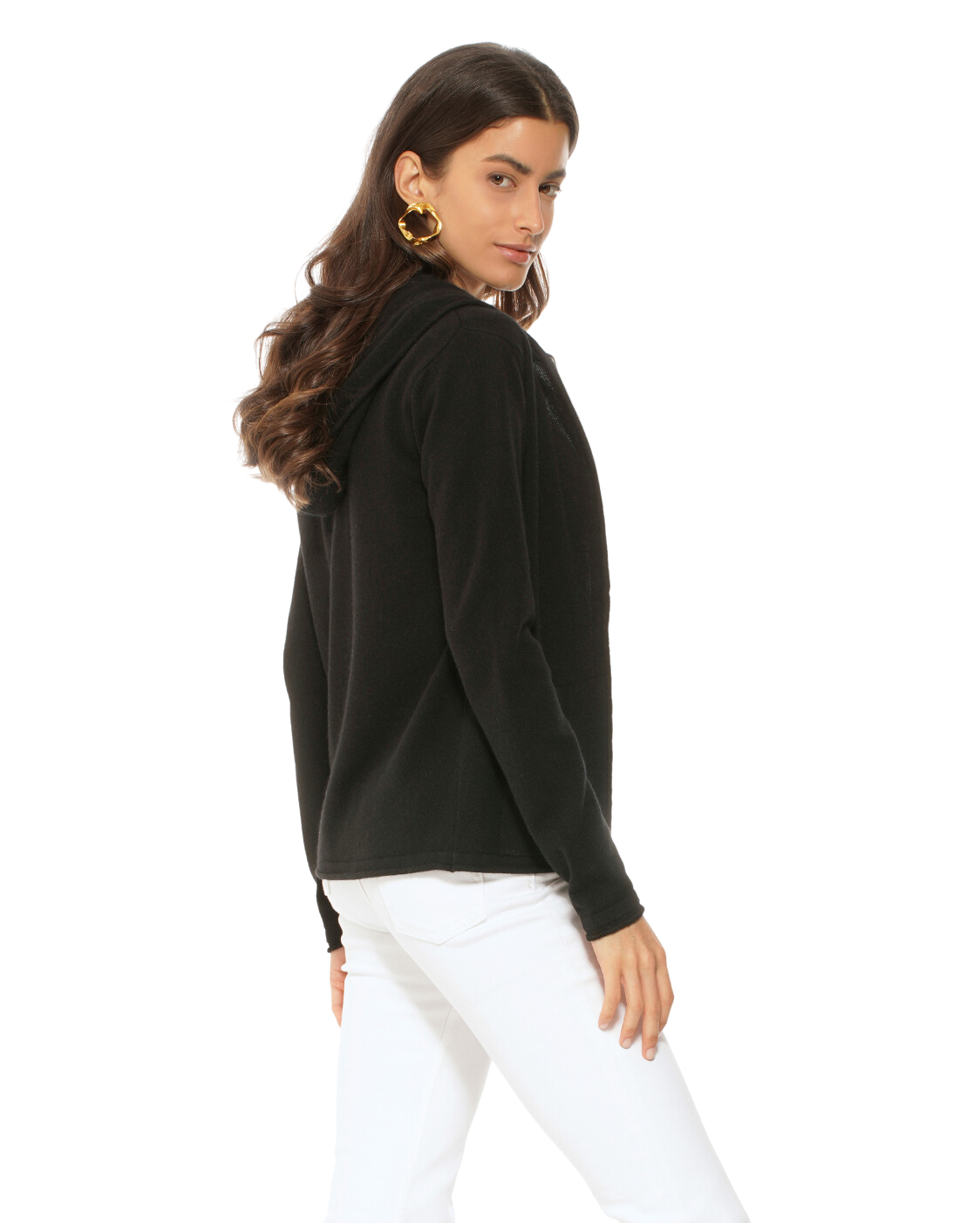 Monticelli Women's Pure Cashmere Hoodie Sweater Black Made In Italy 3