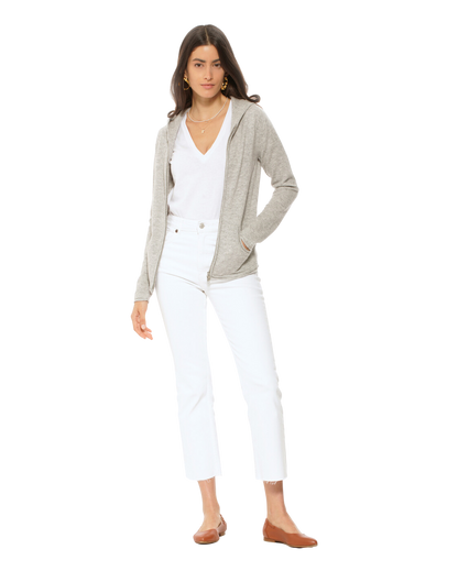 Monticelli Women's Pure Cashmere Hoodie Sweater Light Grey Made in Italy 4