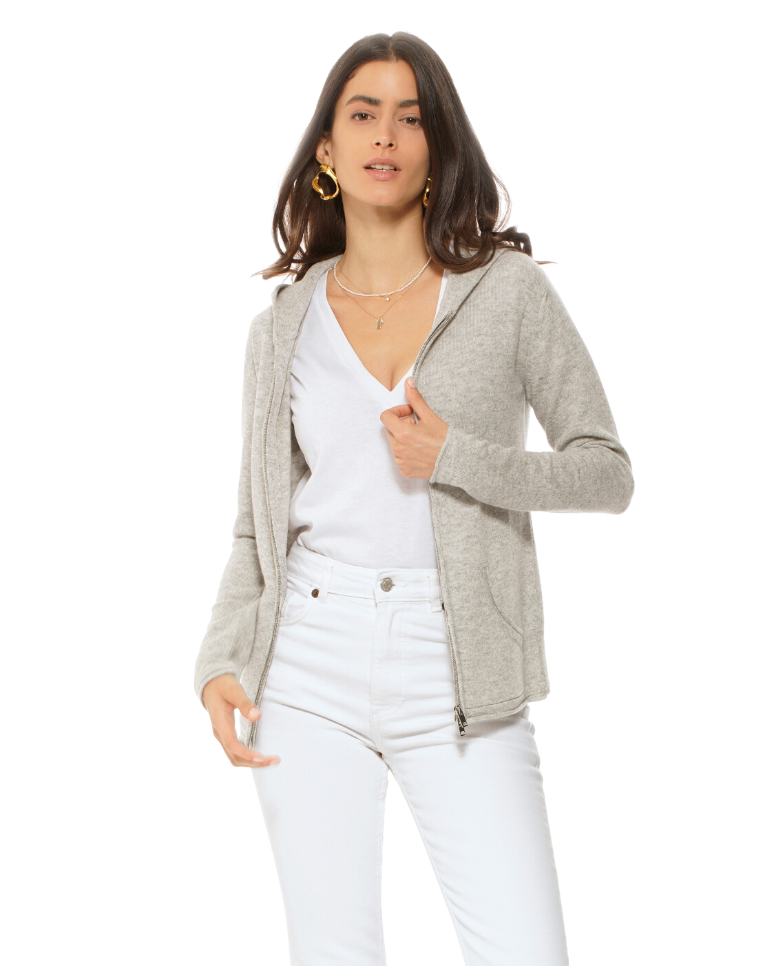 Monticelli Women's Pure Cashmere Hoodie Sweater Light Grey Made in Italy 1