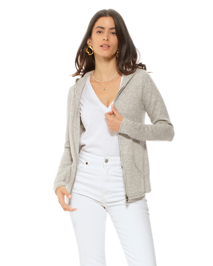 Monticelli Women's Pure Cashmere Hoodie Sweater Light Grey Made in Italy 1