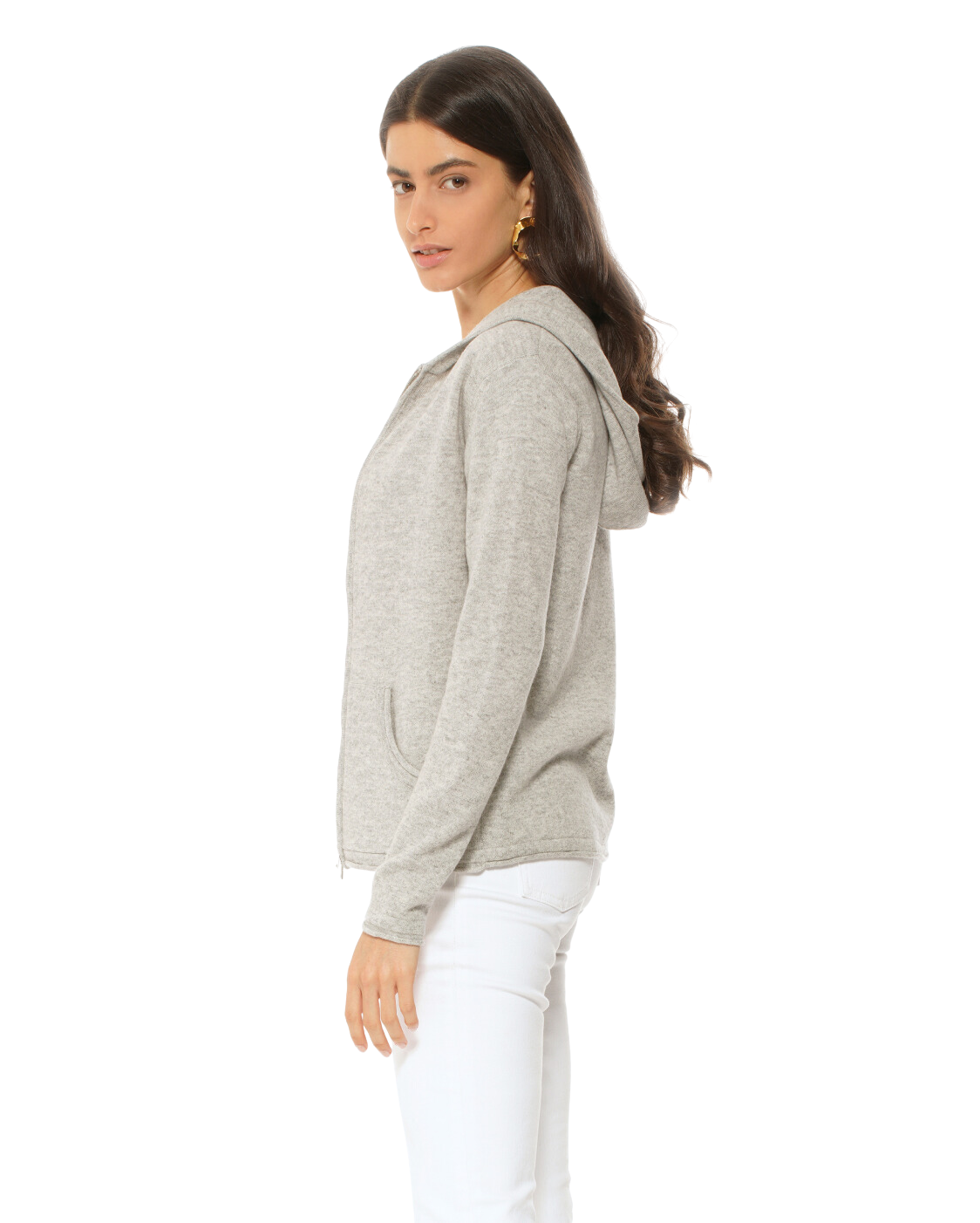 Monticelli Women's Pure Cashmere Hoodie Sweater Light Grey Made in Italy 3