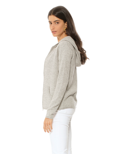 Monticelli Women's Pure Cashmere Hoodie Sweater Light Grey Made in Italy 3