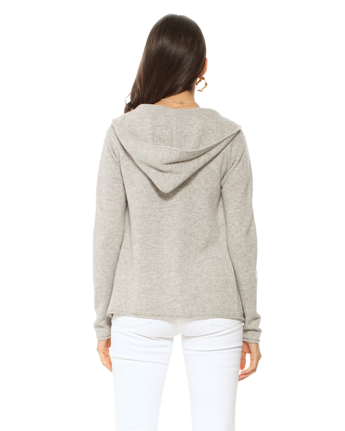 Monticelli Women's Pure Cashmere Hoodie Sweater Light Grey Made in Italy 2
