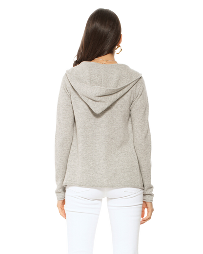 Monticelli Women's Pure Cashmere Hoodie Sweater Light Grey Made in Italy 2