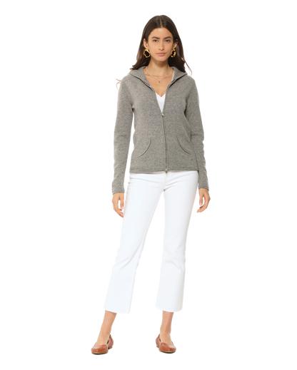 Monticelli Women's Pure Cashmere Hoodie Sweater Medium Grey Made In Italy 4