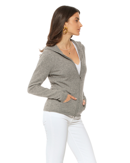 Monticelli Women's Pure Cashmere Hoodie Sweater Medium Grey Made In Italy 2