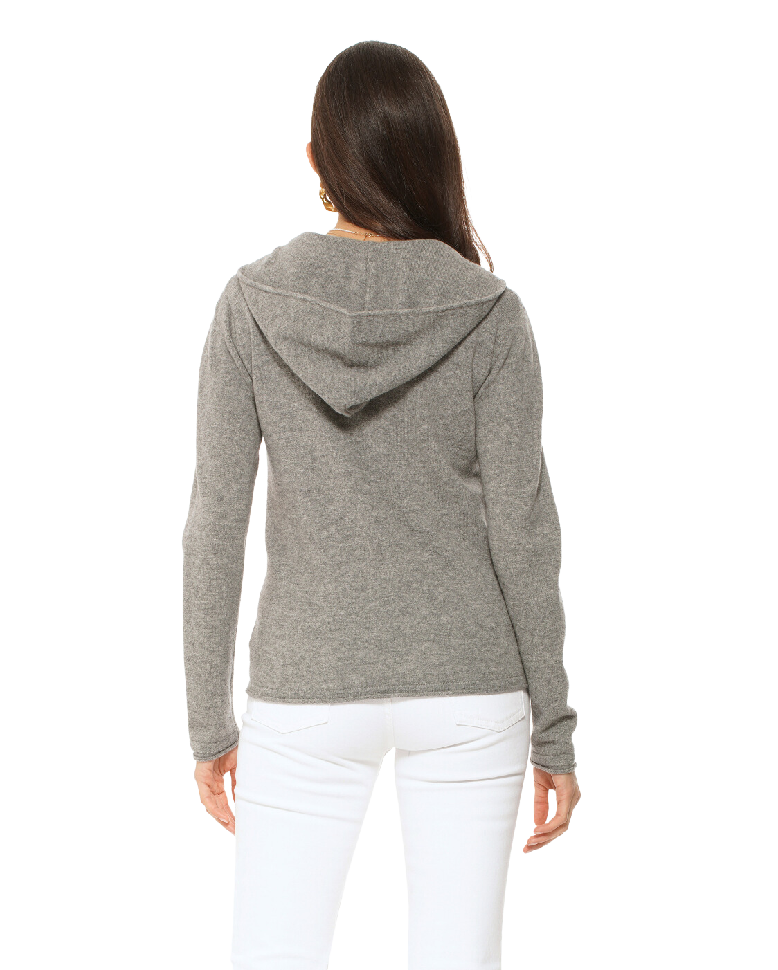 Monticelli Women's Pure Cashmere Hoodie Sweater Medium Grey Made In Italy 3
