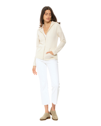 Monticelli Women's Pure Cashmere Hoodie Sweater Milk White Made In Italy 5