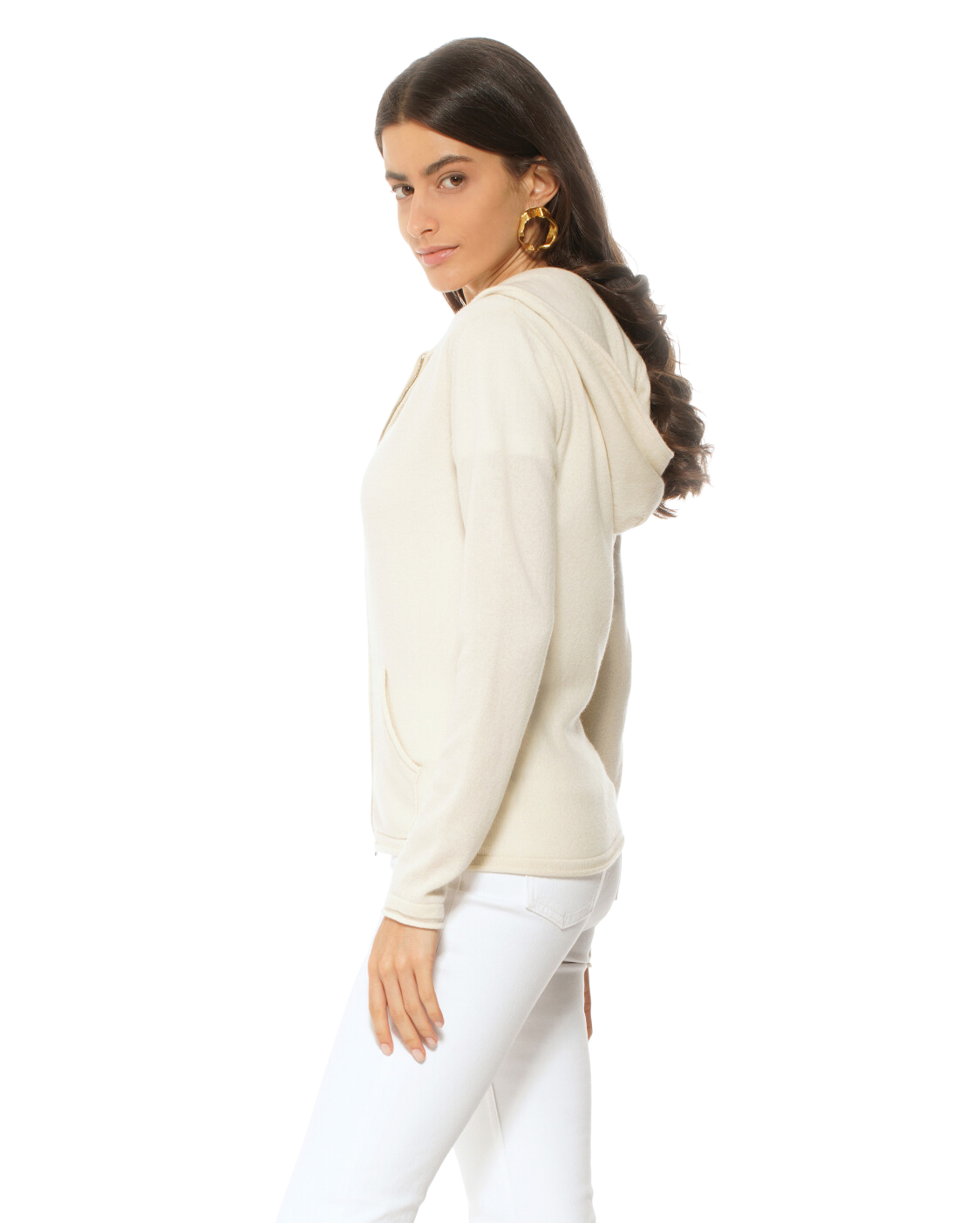 Monticelli Women's Pure Cashmere Hoodie Sweater Milk White made In Italy 4