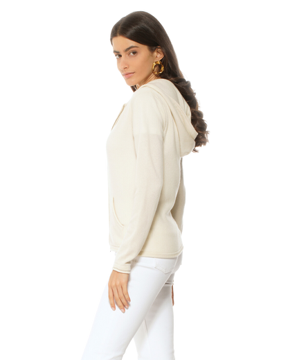 Monticelli Women's Pure Cashmere Hoodie Sweater Milk White made In Italy 4