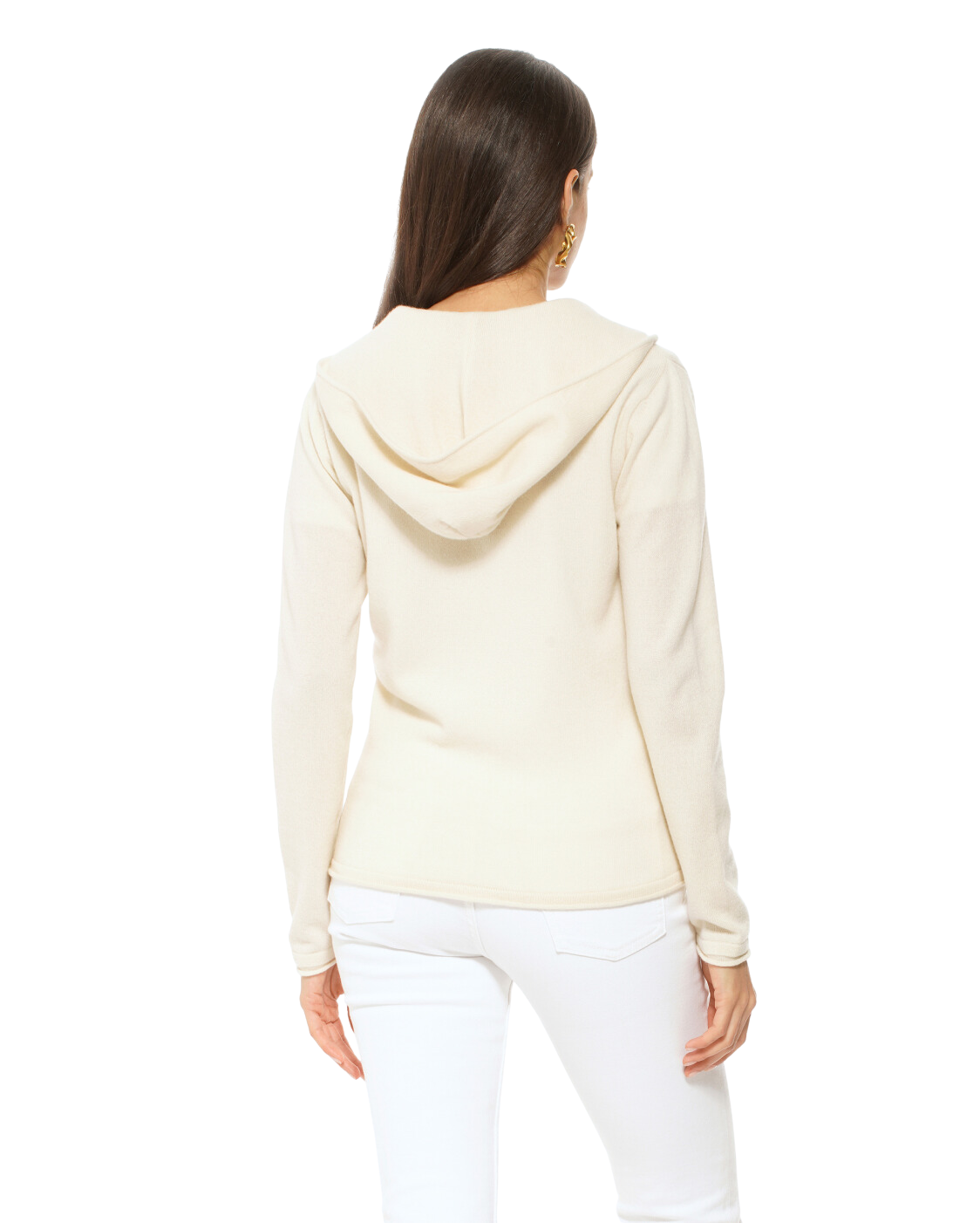 Monticelli Women's Pure Cashmere Hoodie Sweater Milk White Made In Italy 3