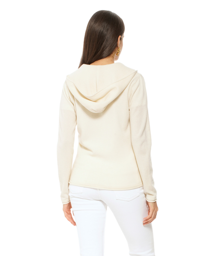 Monticelli Women's Pure Cashmere Hoodie Sweater Milk White Made In Italy 3