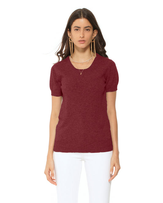 Women's Pure Cashmere T-Shirt Bordeaux