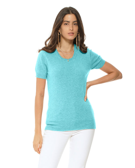 Women's Pure Cashmere T-Shirt Cyan