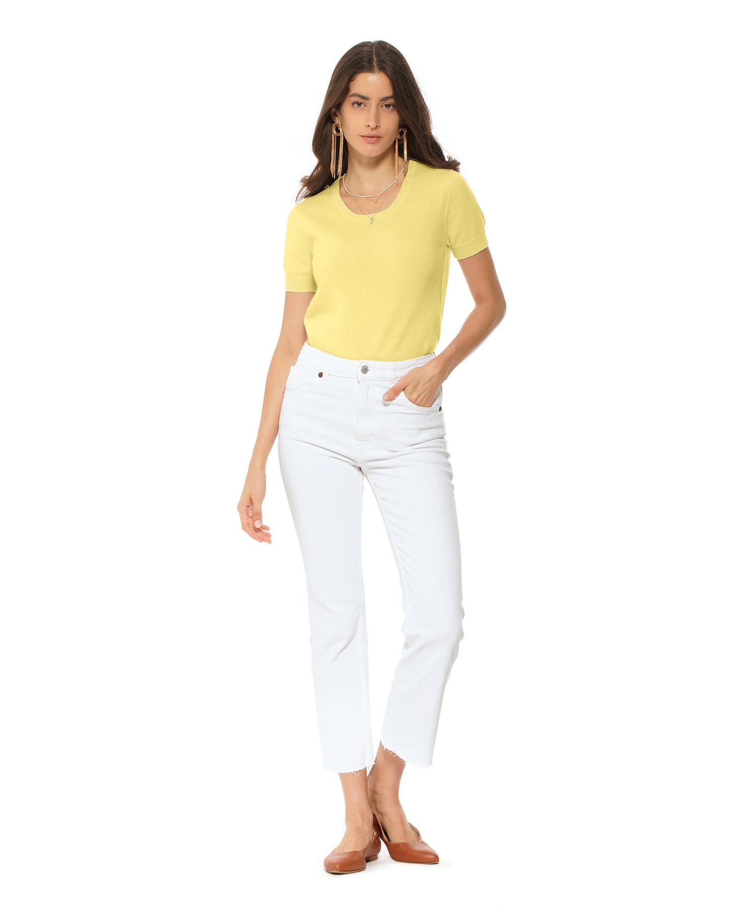 Women's Pure Cashmere T-Shirt Lemon Yellow