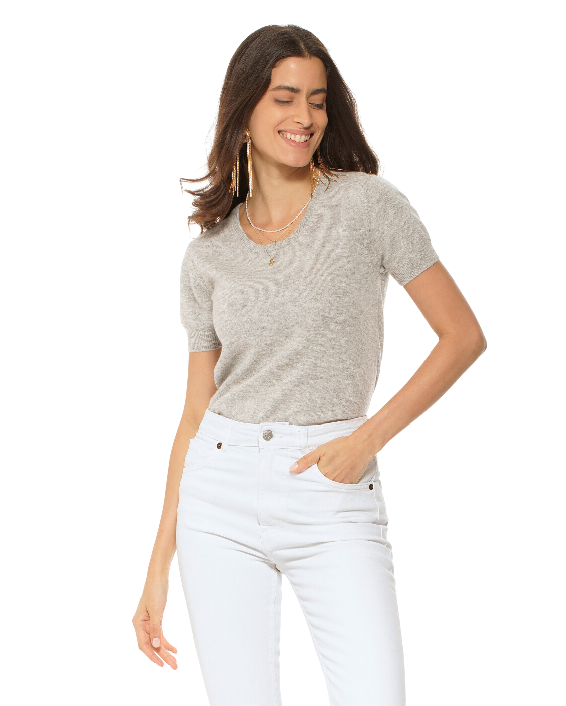 Monticelli Women's Pure Cashmere T-Shirt Light Grey 1