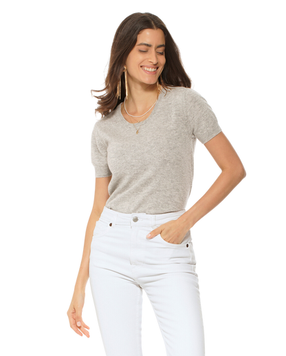 Monticelli Women's Pure Cashmere T-Shirt Light Grey 1